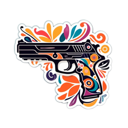 gun floral SVG PNG design with orange and blue floral elements