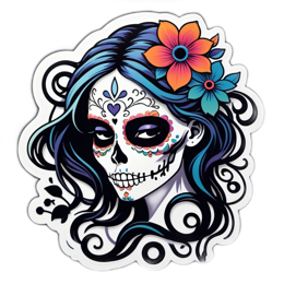 sugar skull floral SVG PNG design with clean design elements, black and pink floral elements