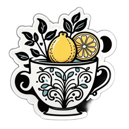 coffee lemon SVG PNG design with black and green floral elements