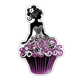 cupcake ballet floral SVG PNG design with black and purple floral elements