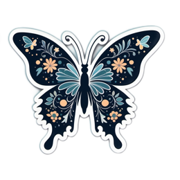 butterfly flower SVG PNG design with orange and blue floral elements