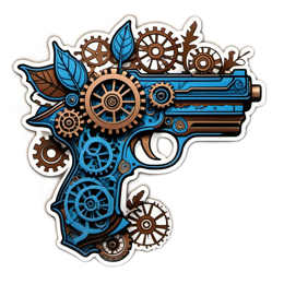 steampunk gun gears SVG PNG design with red and green floral elements