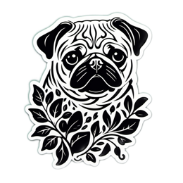 sticker pug leaves SVG PNG design with clean design elements