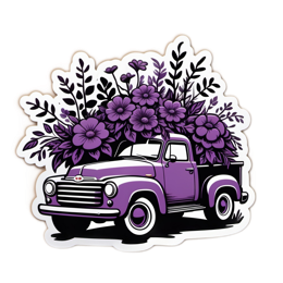 flower truck SVG PNG design with clean design elements, black and purple floral elements