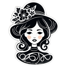 beautiful woman hat floral SVG PNG design with black and white floral elements