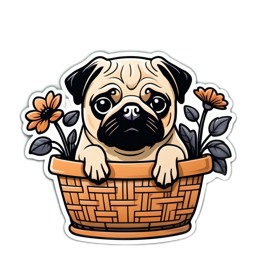 pug flowerpot SVG PNG design with clean design elements, black and orange floral elements