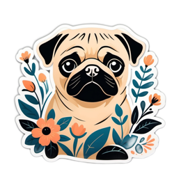 flower pug SVG PNG design with clean design elements, orange and green floral elements