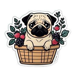sticker pug basket SVG PNG design with clean design elements