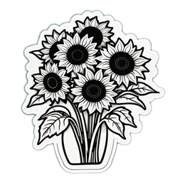 sunflowers blackwhite sticker flower SVG PNG design with clean design elements, black and white floral elements
