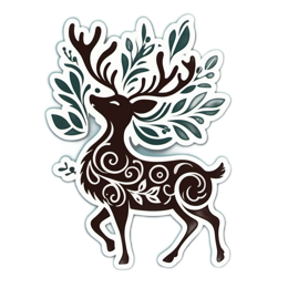 deer artistic floral SVG PNG design with green floral elements
