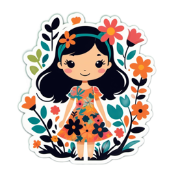 girl flowers floral SVG PNG design with clean design elements, orange and pink floral elements