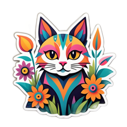 artsy cat flowers floral SVG PNG design with clean design elements, orange and pink floral elements