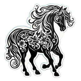 horse flower SVG PNG design with clean design elements, black floral elements