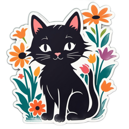 pet cat flowers SVG PNG design with black and orange floral elements