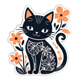 cute flower cat SVG PNG design with clean design elements, black and orange floral elements