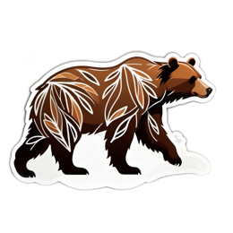 bear leaves SVG PNG design with green floral elements