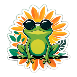 frog sunglasses flower SVG PNG design with green and yellow floral elements