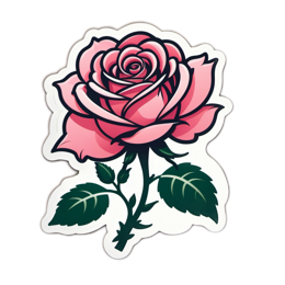 sticker rose flower SVG PNG design with clean design elements, pink and green floral elements
