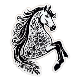 horse floral SVG PNG design with black and white floral elements