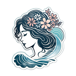 beautiful woman wave floral SVG PNG design with pink and blue floral elements