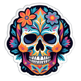 colorful skull flower SVG PNG design with orange and green floral elements