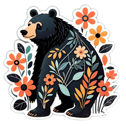 bear florals SVG PNG design with clean design elements, black and orange floral elements
