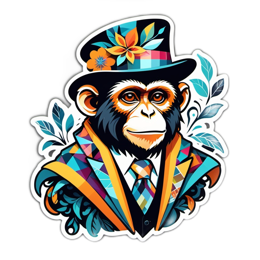 artistic monkey sticker floral SVG PNG design with floral elements