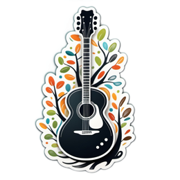 guitar nature SVG PNG design with black and orange floral elements