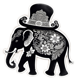 elephant decoration floral SVG PNG design with black and white floral elements