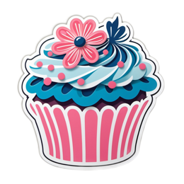 cupcake decoration flower SVG PNG design with pink and blue floral elements