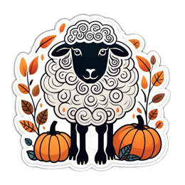 autumn sheep pumpkins SVG PNG design with black and white floral elements