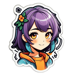 character sticker floral SVG PNG design with orange and green floral elements