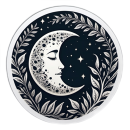 moon nature floral SVG PNG design with black and white floral elements