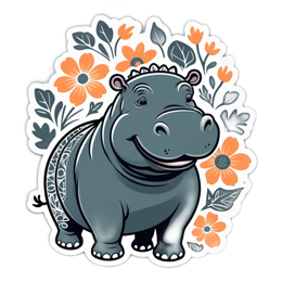 hippo flower sticker SVG PNG design with clean design elements, orange floral elements