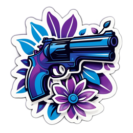 sticker gun flower SVG PNG design with clean design elements, blue and purple floral elements
