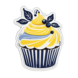 cupcake blueberries SVG PNG design with blue and yellow floral elements