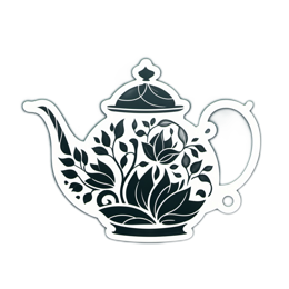 tea pot floral SVG PNG design with black and white floral elements