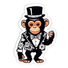 fantasy monkey wedding floral SVG PNG design with black and white floral elements