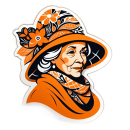 woman portrait sticker floral SVG PNG design with clean design elements, black and white floral elements