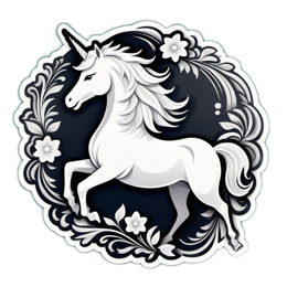 unicorn flower SVG PNG design with clean design elements, black and white floral elements