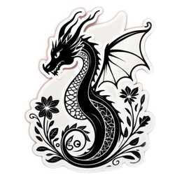 dragon flower SVG PNG design with clean design elements, black and white floral elements