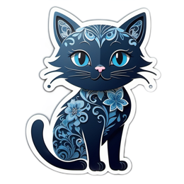 artistic cat floral SVG PNG design with blue floral elements