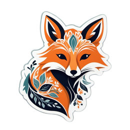 artistic fox floral SVG PNG design with clean design elements, orange and green floral elements