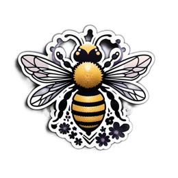 bee sticker floral SVG PNG design with clean design elements, black and white floral elements