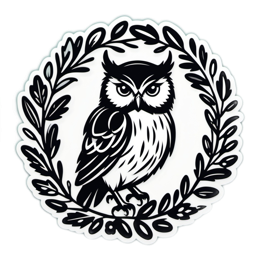 artistic owl sticker wreath SVG PNG design with clean design elements, black and white floral elements
