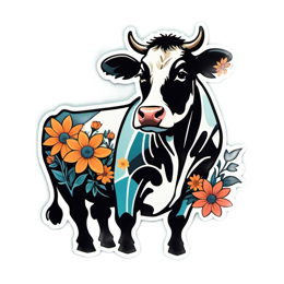 cow flowers floral SVG PNG design with clean design elements, black and white floral elements