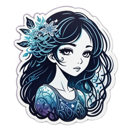fantasy dreamy portrait floral SVG PNG design with white and blue floral elements
