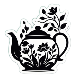 teapot floraldesign floral SVG PNG design with black and white floral elements