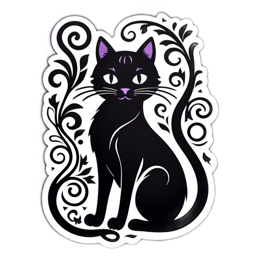 black cat floral SVG PNG design with clean design elements, black and white floral elements
