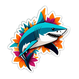 shark flora SVG PNG design with clean design elements, orange and green floral elements